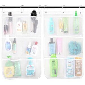 Mesh Shower Caddy Hanging Organizer 7 Pockets 6 Hooks Portable Bathroom Storage